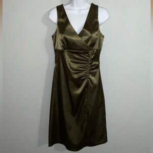 Betsy & Adam Olive Satin Cocktail Midi Dress Size 10